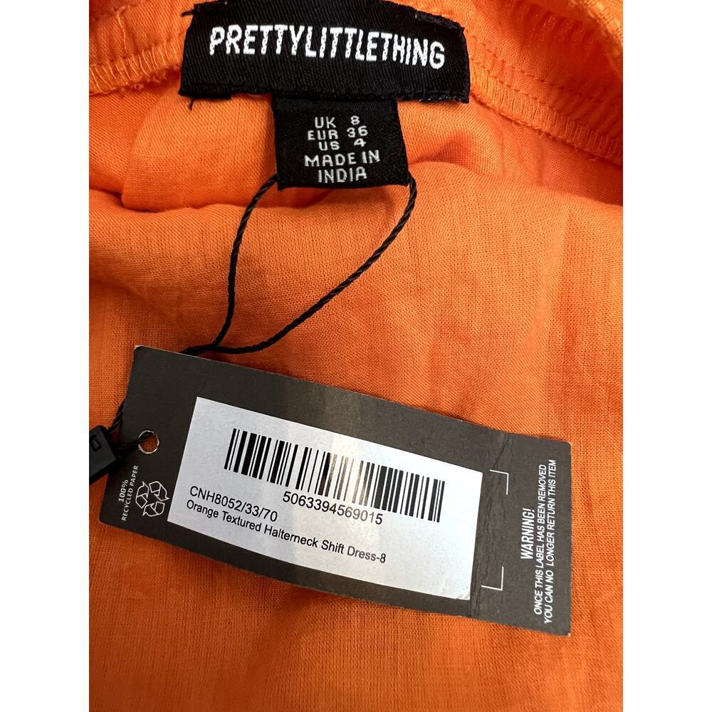 Stunning Pretty Little Thing Orange Textured Halterneck Shift Dress - Size 8 - Picture 8 of 8